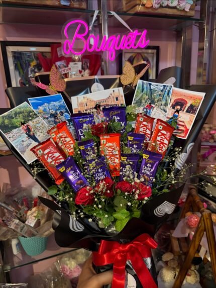 chocolate and photo bouquet