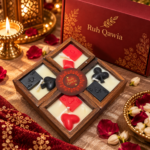 Deck of card inspired candles in square wooden base for diwali