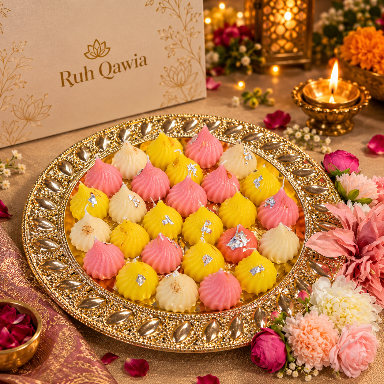 Modak Candle With Embossed Golden Thali Buy Modak Candle With Embossed Golden Thali
