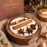 cinnamon round wood base candle for diwali