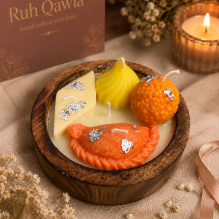 Mithai round wood base candle for diwali